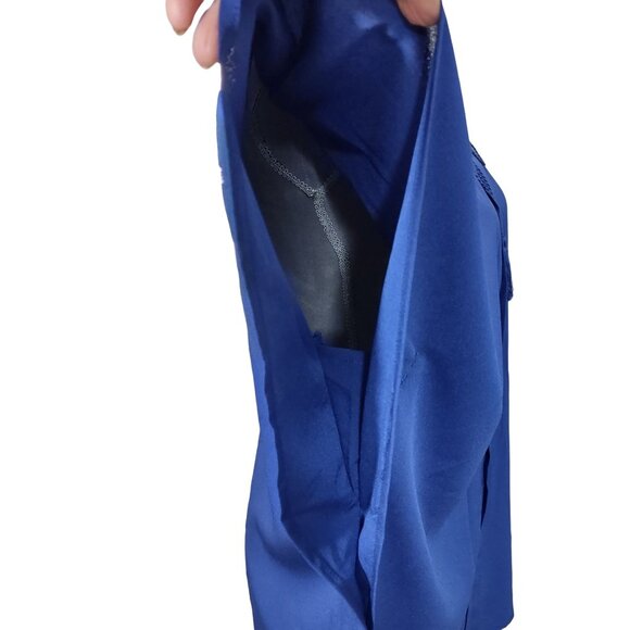 C Wonder Batwing Blouse Blue Tassle Tie Pleated Neckline Top Lightweight Size XL - Picture 7 of 9